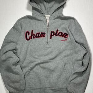 VTG Gray Champion Quarter Zip Red and Blue Logo, L